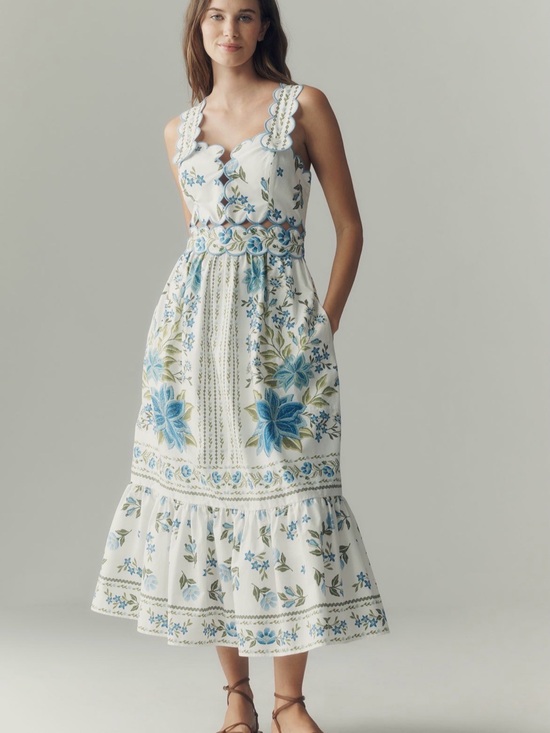 Farm Rio Dresses & Skirts - Farm Rio x Anthropologie Sleeveless Scallop-Trim Printed Midi Dress NWT